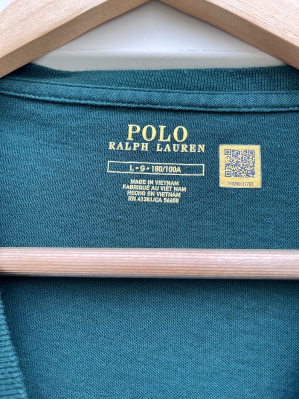 Polo by Ralph Lauren V-Neck T-Shirt in Dark Green with Yellow Pony - Picture 4 of 5
